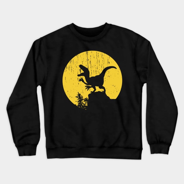 Funny Halloween Dinosaur Moon Silhouette Velociraptor Crewneck Sweatshirt by sfcubed